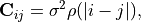 \mathbf{C}_{ij} = \sigma^2 \rho(|i - j|),